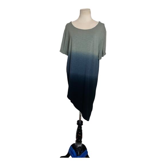 Gilded Intent gray blue short sleeves print asymmetrical tunic top size Small - Picture 6 of 8